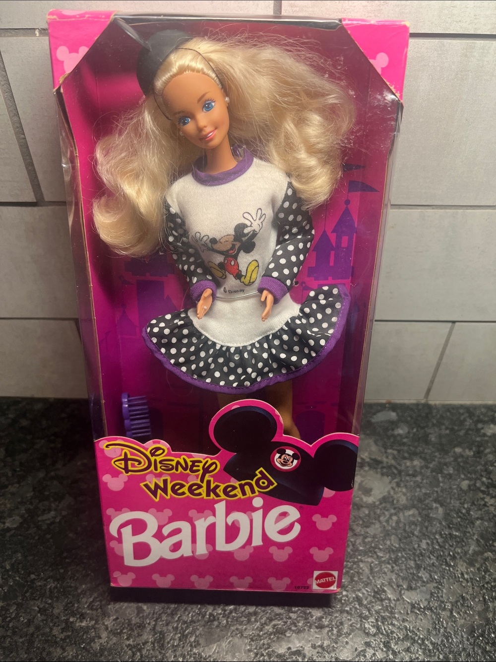 1993 Disney Weekend Barbie Blonde Doll in Pink and Black Polka Dot Outfit. NIB